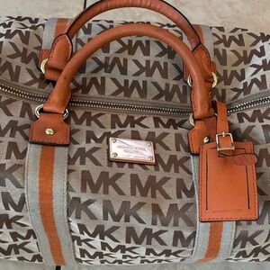 Michael Kors Monogram Travel Bag in Brown and Orange